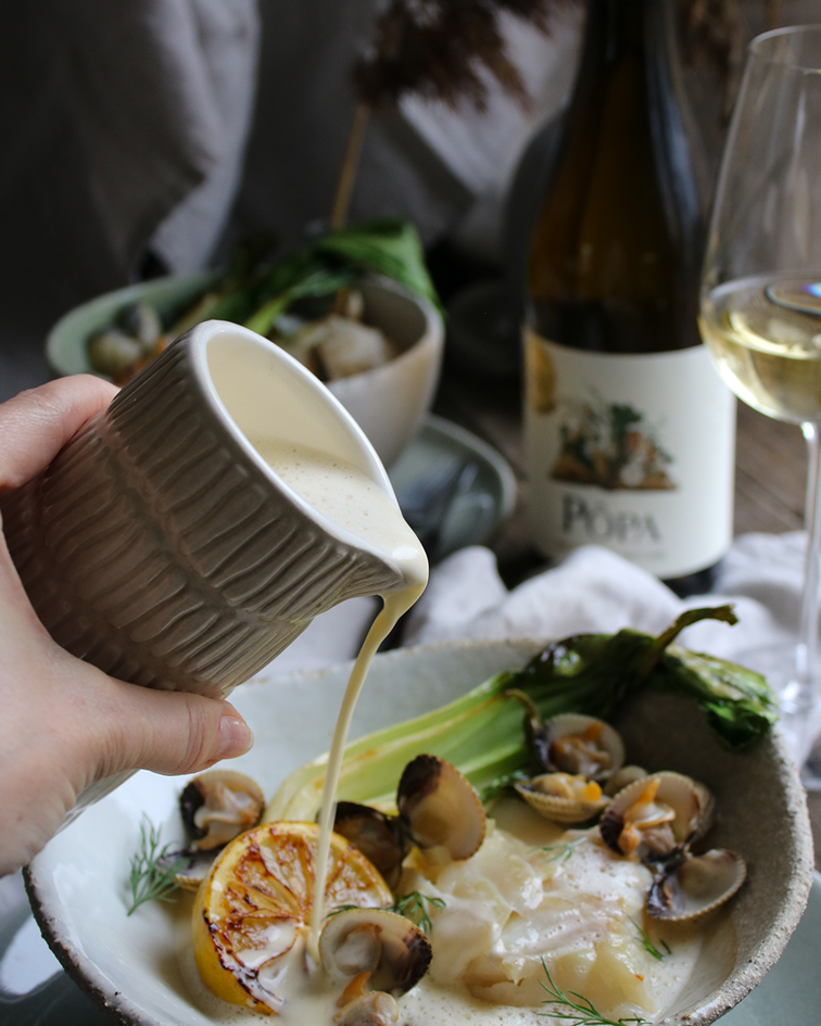Smörstekt torskrygg med halstrad citron och Quinta de Pôpa